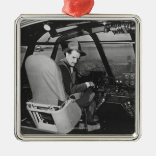 Howard Hughes in Spruce Goose Wooden Plane Metal Ornament