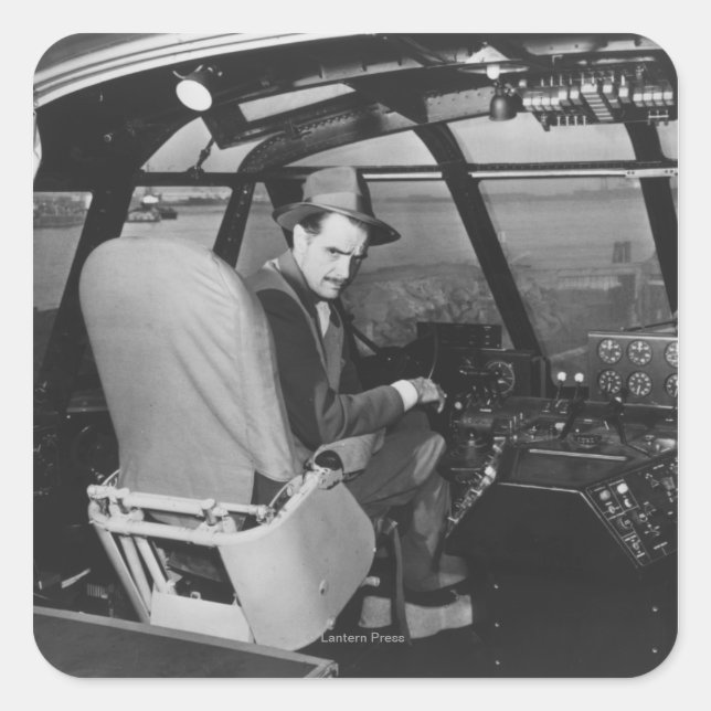 Howard Hughes in Spruce Goose Wooden Plane Square Sticker (Front)