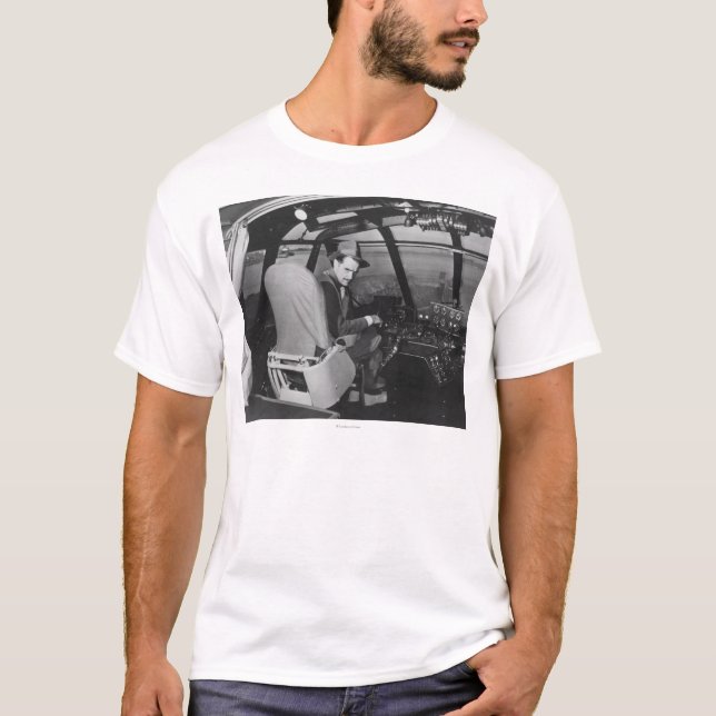 Howard Hughes in Spruce Goose Wooden Plane T-Shirt (Front)