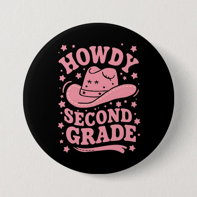 Howdy 2nd Grade Cowboy Cowgirl Back To School Button (Front)