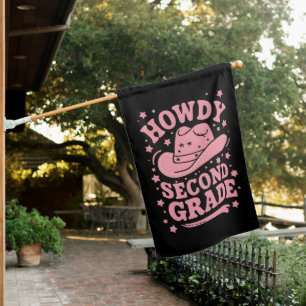 Howdy 2nd Grade Cowboy Cowgirl Back To School House Flag