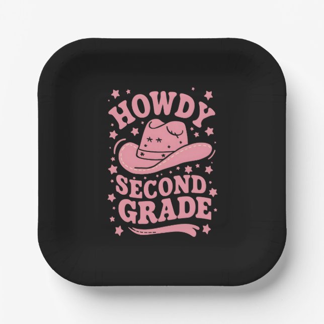 Howdy 2nd Grade Cowboy Cowgirl Back To School Paper Plates (Front)
