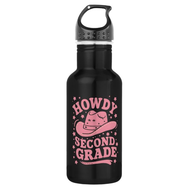Howdy 2nd Grade Cowboy Cowgirl Back To School Stainless Steel Water Bottle (Front)