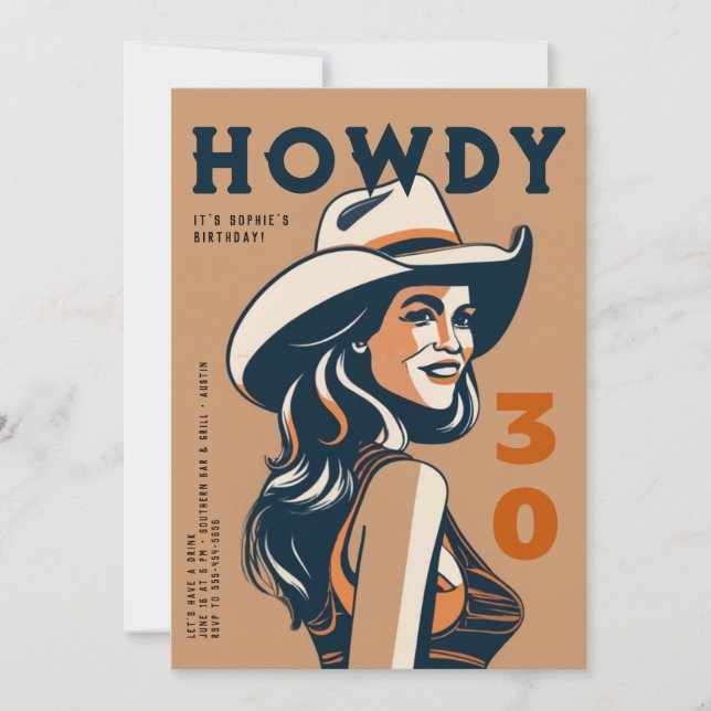 Howdy 30 Western Desert Retro Poster 30th Birthday Invitation (Front)