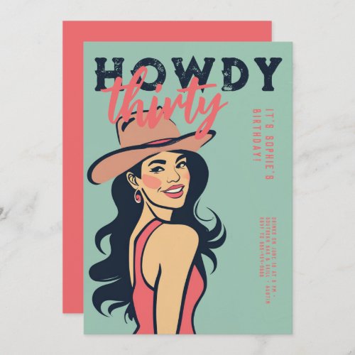 Howdy 30 Western Retro Pink Poster 30th Birthday Invitation