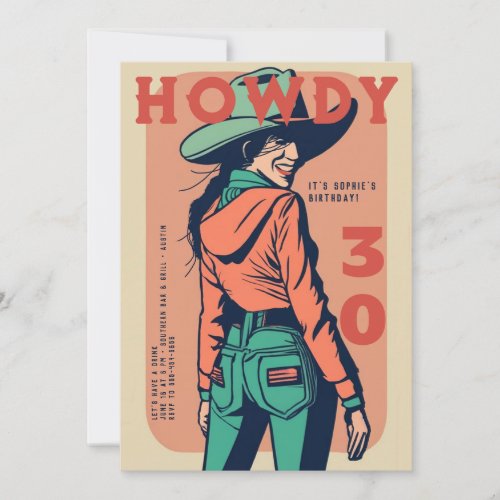Howdy 30 Western Retro Pink Poster 30th Birthday Invitation