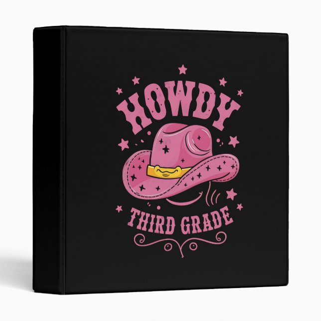 Howdy 3rd Grade Cowboy Cowgirl Back To School 3 Ring Binder (Front/Spine)