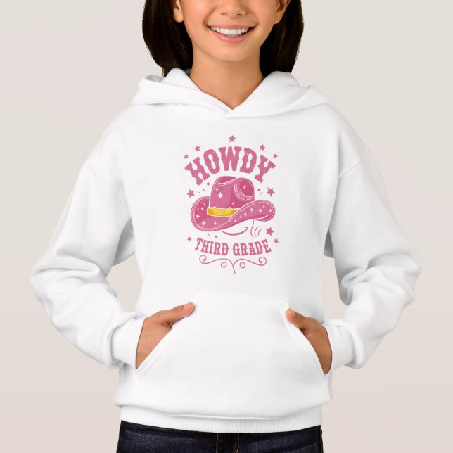 Howdy 3rd Grade Cowboy Cowgirl Back To School Hoodie (Front)