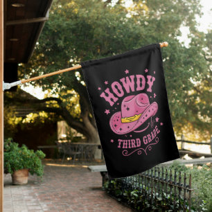 Howdy 3rd Grade Cowboy Cowgirl Back To School House Flag