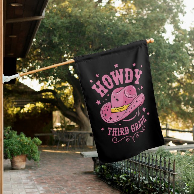 Howdy 3rd Grade Cowboy Cowgirl Back To School House Flag (In SItu)