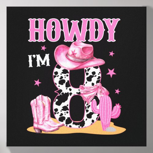 Howdy 8 Year Old Birthday 8th Birthday Cowgirl Canvas Photo Tile