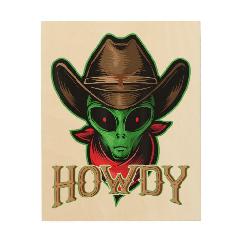 Howdy Alien Cowboy Shirt Funny Halloween Costume S Wood Wall Art