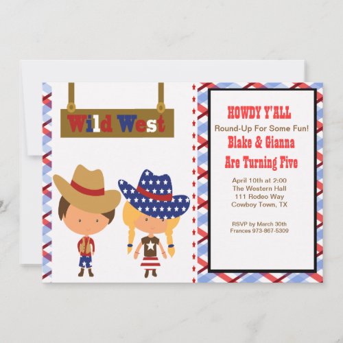 HOWDYAmericanCowboy  Cowgirl Birthday Invitation