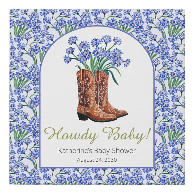 Howdy Baby Bluebonnets Cowboy Baby Shower Faux Canvas Print (Front)