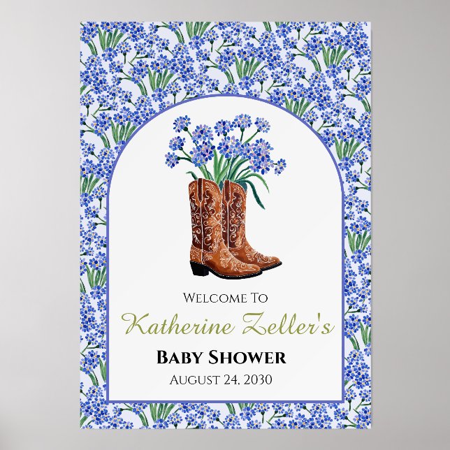 Howdy Baby Bluebonnets Cowboy Western Baby Shower Holder (Front)