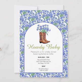 Howdy Baby Bluebonnets Cowboy Western Invitation