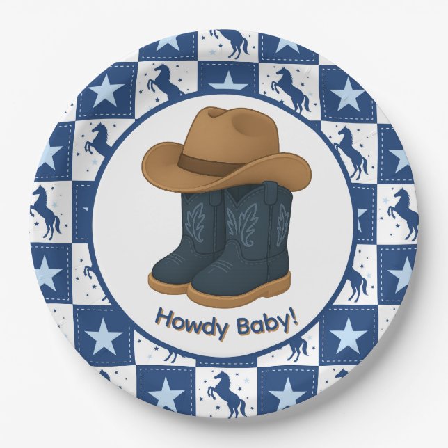Howdy Baby Boy  Paper Plates (Front)