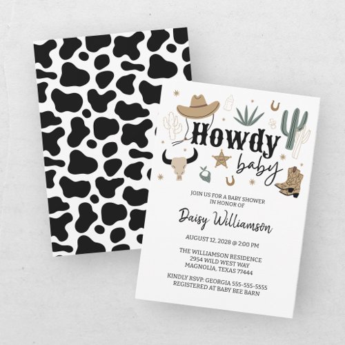 Howdy Baby Green Tan Cowboy Baby Shower Invitation