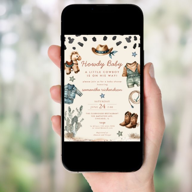 Howdy Baby Little Cowboy Baby Shower Invitation (Front Digital)