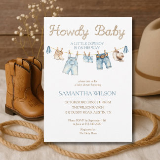 Howdy Baby Little Cowboy Baby Shower Invitation