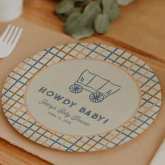 Howdy Baby Western Cowboy Baby Shower Paper Plates