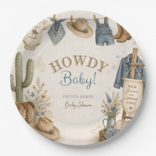 Howdy baby western desert baby shower paper plates