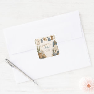 Howdy baby western desert baby shower square sticker