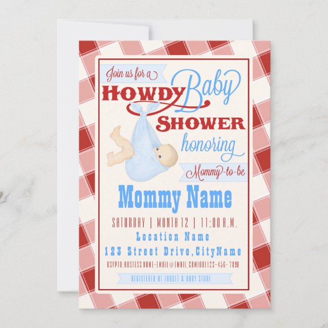 Howdy Baby Western Shower Invitation (Front)