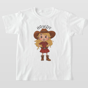 Howdy Cartoon Cowgirl Country Cowboy Hat Kids Gift T-Shirt