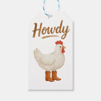 Howdy Chicken in Cowboy Boots Gift Tags