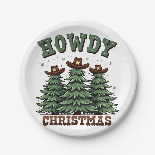 Howdy Christmas Cactus Western Xmas  Paper Plates (Front)