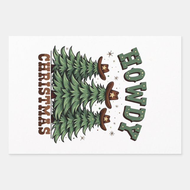 Howdy Christmas Cactus Western Xmas  Wrapping Paper Sheets (Front)