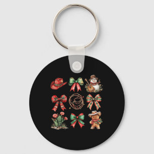 Howdy Christmas Coquette Bow Snowman Gingerbread C Keychain
