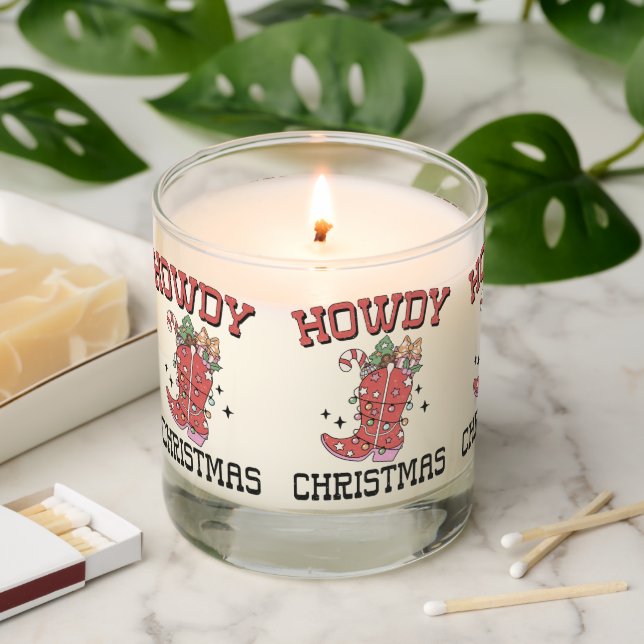 Howdy Christmas Cowboy Christmas Boot Scented Candle (Lit)