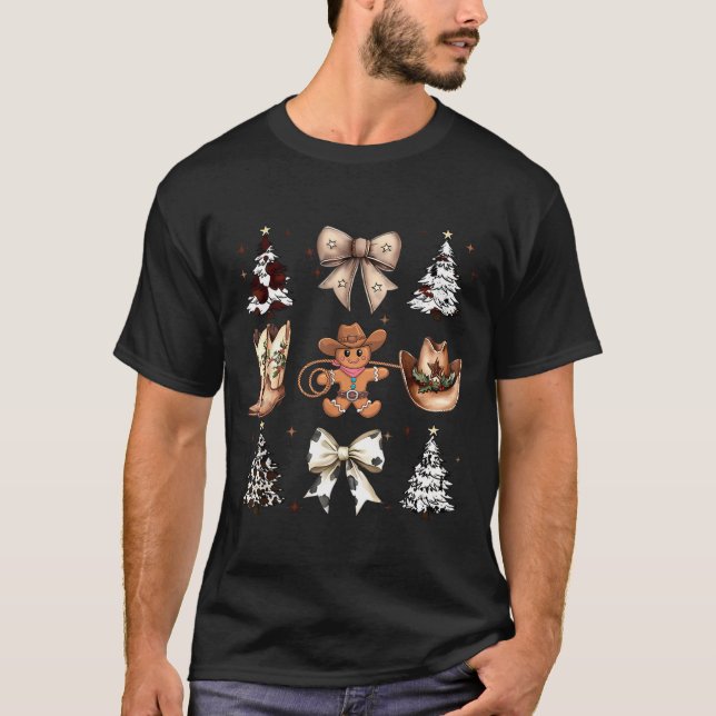 Howdy Christmas Cowboy Cowgirl Gingerbread Coquett T-Shirt (Front)