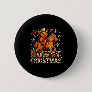 Howdy Christmas Cowboy Gingerbread Design Button