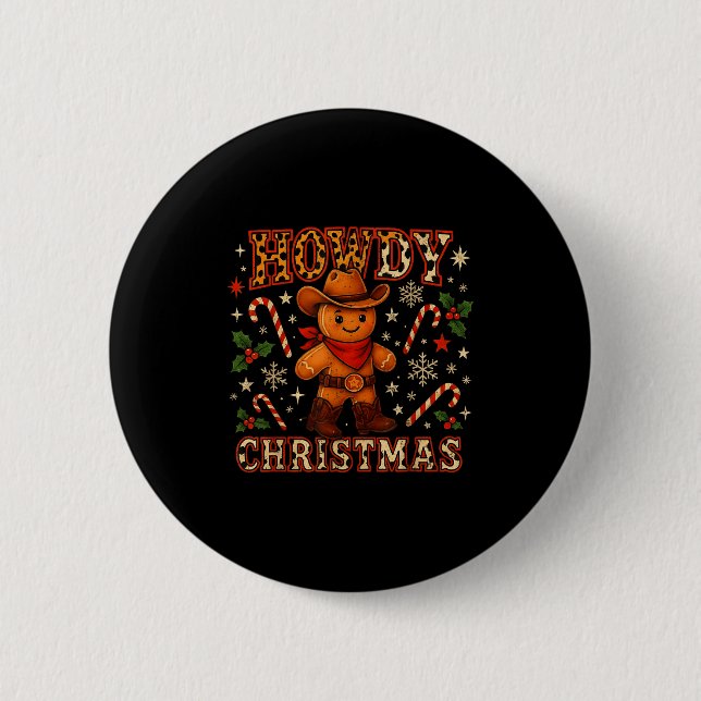 Howdy Christmas Cowboy Gingerbread Design  Button (Front)