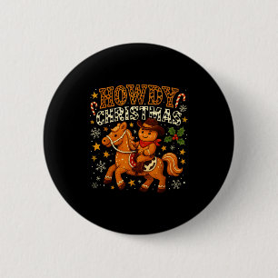 Howdy Christmas Cowboy Gingerbread Design Button