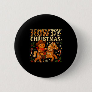 Howdy Christmas Cowboy Gingerbread Design Button