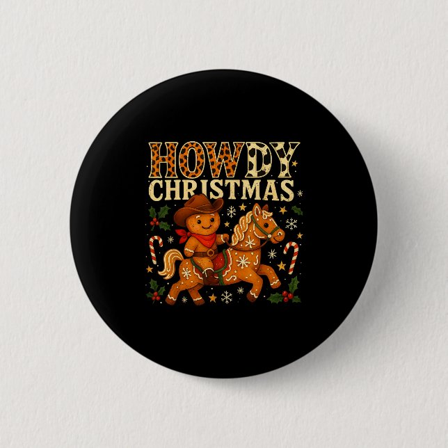 Howdy Christmas Cowboy Gingerbread Design  Button (Front)