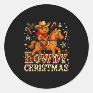 Howdy Christmas Cowboy Gingerbread Design Classic Round Sticker