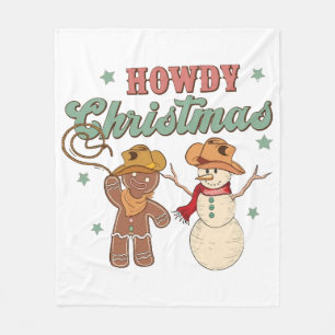 Howdy Christmas Cowboy Snowman Western Funny Fleece Blanket