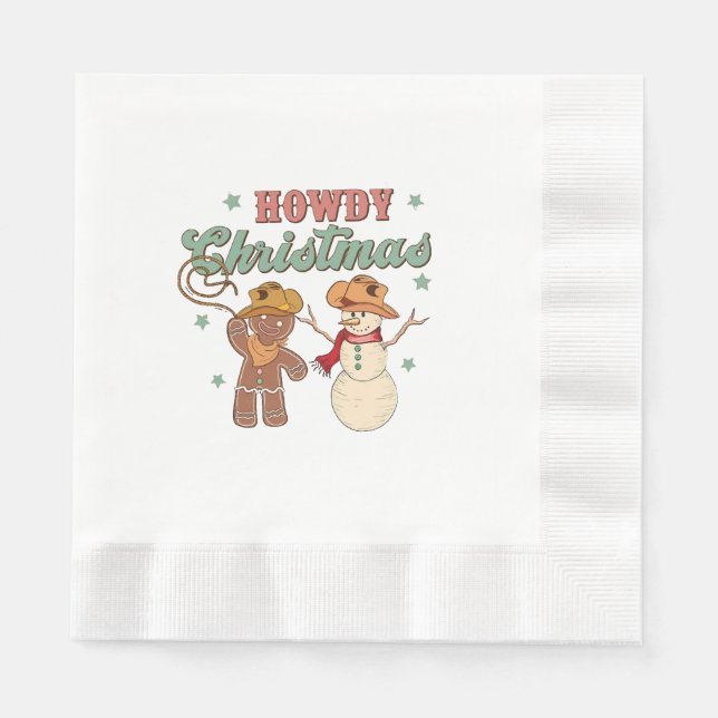 Howdy Christmas Cowboy Snowman Western Funny Napkins (Front)