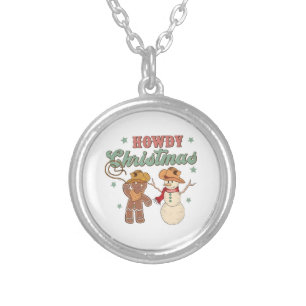 Howdy Christmas Cowboy Snowman Western Funny Silver Plated Necklace