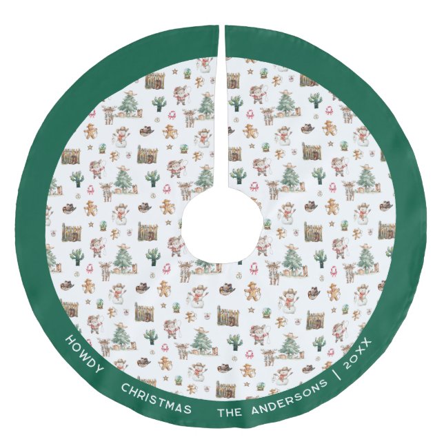 Howdy Christmas | Fun Western Personalized Brushed Polyester Tree Skirt (Front)