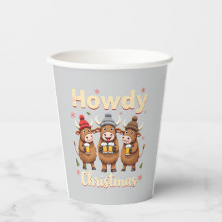 Howdy Christmas Funny Highland Cow Xmas Cows Lover Paper Cups