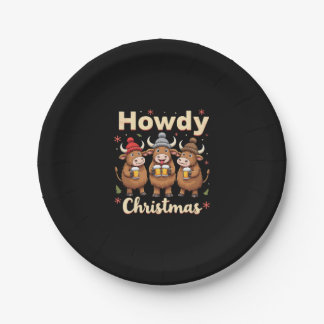 Howdy Christmas Funny Highland Cow Xmas Cows Lover Paper Plates