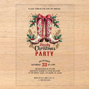 Howdy Christmas Party Cowgirl Christmas Boots Acrylic Invitations