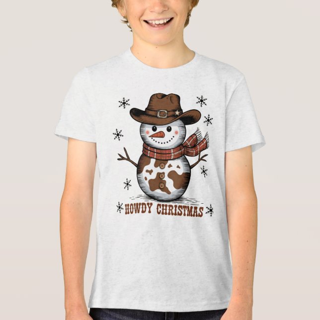 Howdy Christmas Snowman  Tri-Blend Shirt (Front)