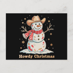 Howdy Christmas Snowman Western Cowboy Xmas Snow Holiday Postcard